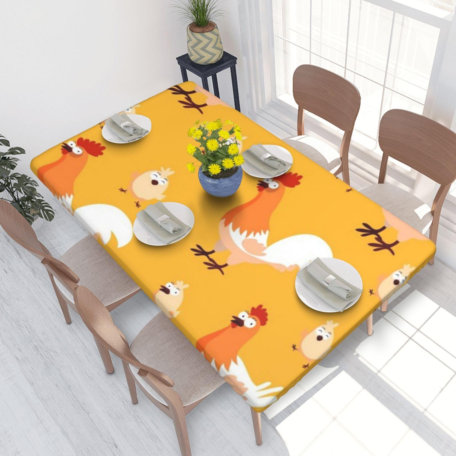 BNVSADC Chicken Chick Printed 4FT Tablecloth 122x76 CM Polyester Kitchen Water Resistant Table Cloth Dining Table Decoration Table Covers