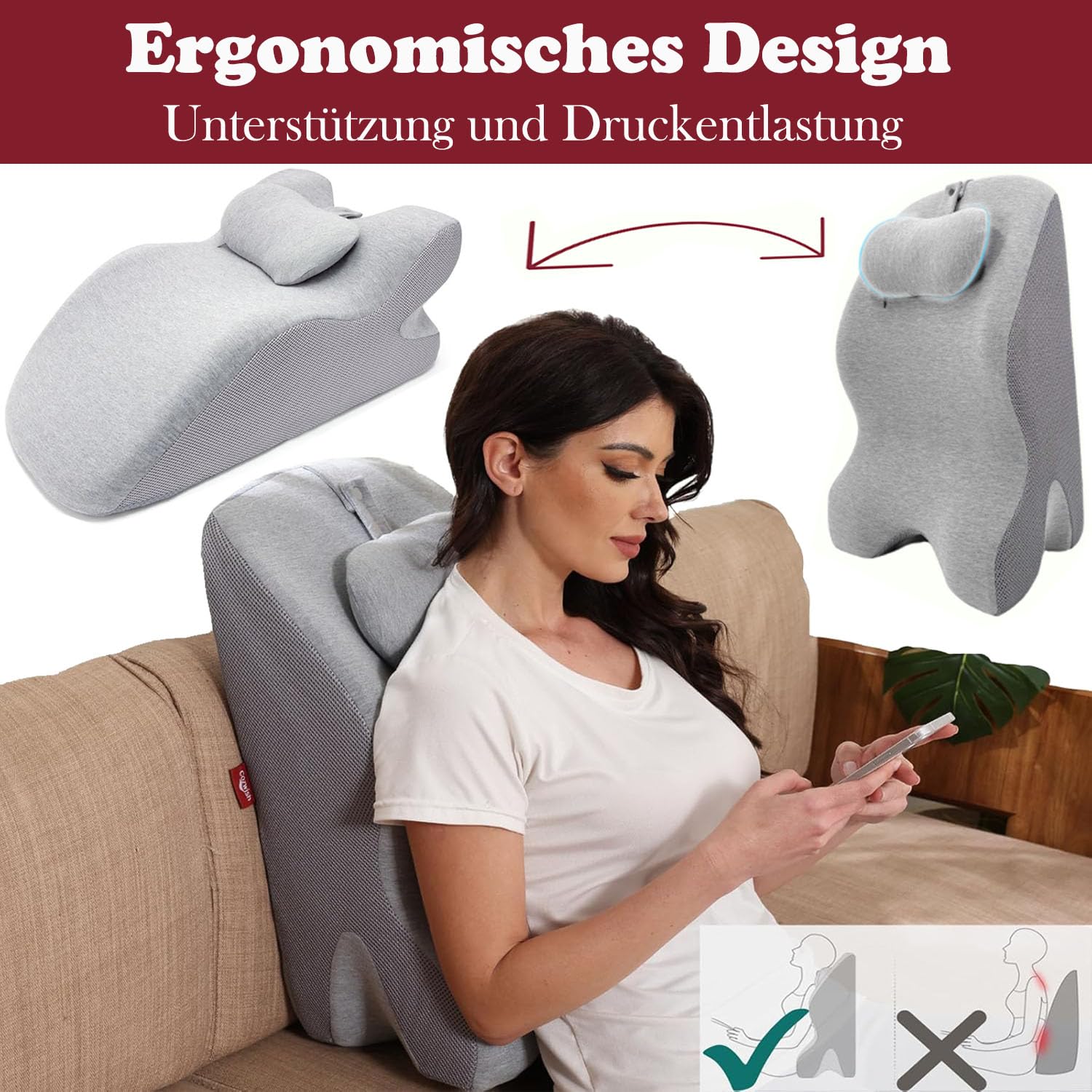 Keilkissen für Bett und Sofa, Memory Schaum Lesekissen Ergonomisches Rückenkissen für Rücken Hals Beine, Reflux Kissen Beinkissen mit Waschbarer Bezug für Bett, Sofa, Sitzen, Schlafen, Lesen