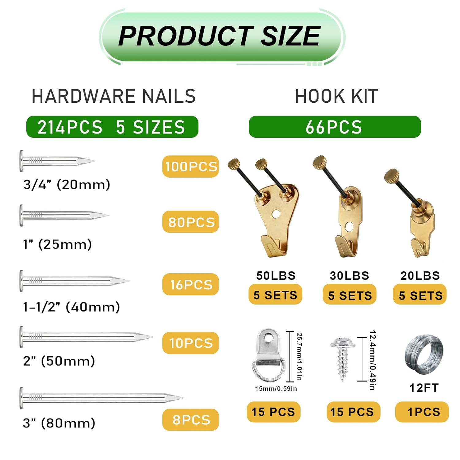 281PCS Picture Hanging Kit,Hammer and Nails Set with Hooks, D Ring,Wire, Wall Hanging Kit,Magnetic Level and Small Claw Hammer Mirror Hanging Kit with Heavy Duty Picture Hanging