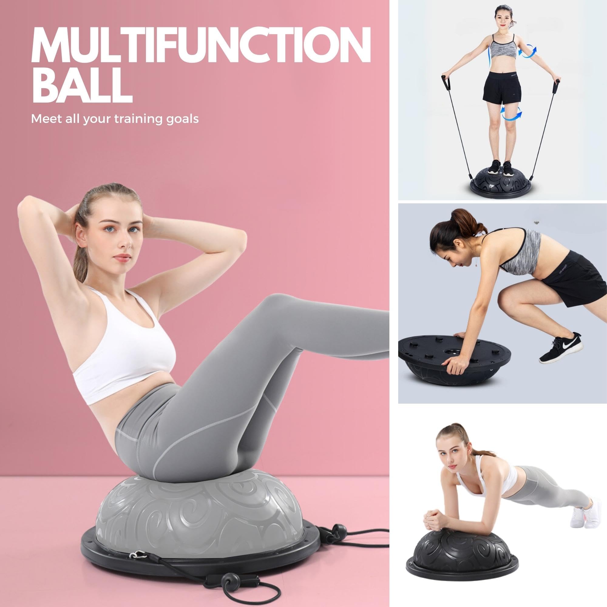 MAGIC SELECT Balance Trainingsball. Rutschfester Ball für Fitness, Yoga, Pilates, Krafttraining mit Widerstandsbändern. Halbkugelball für den Heimsport.