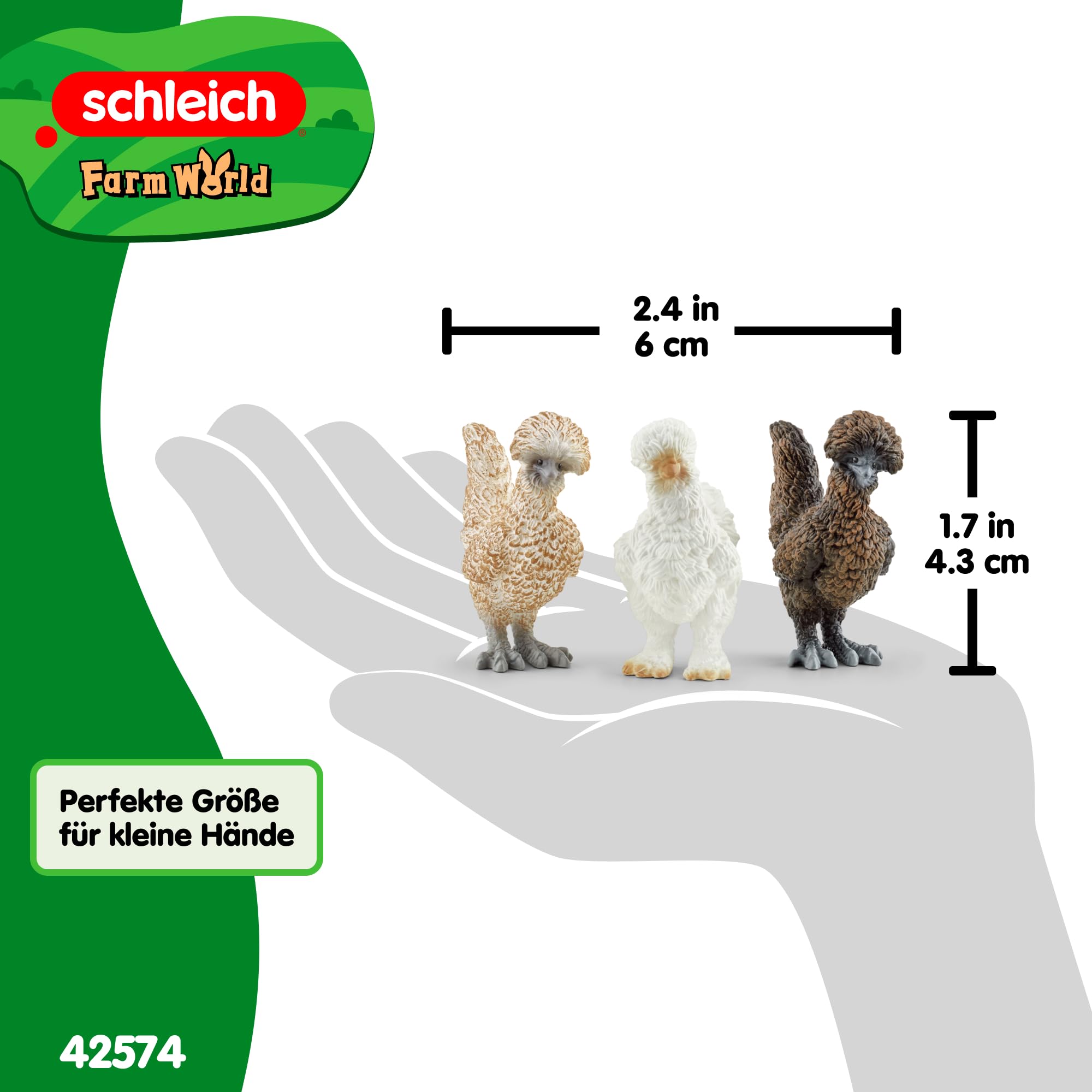 SCHLEICH 42574 Farm World, realistyczny zestaw z kurami, zestaw 3 elementów, zabawka farmerska z realistycznymi figurkami kur, dla dzieci od 3 lat