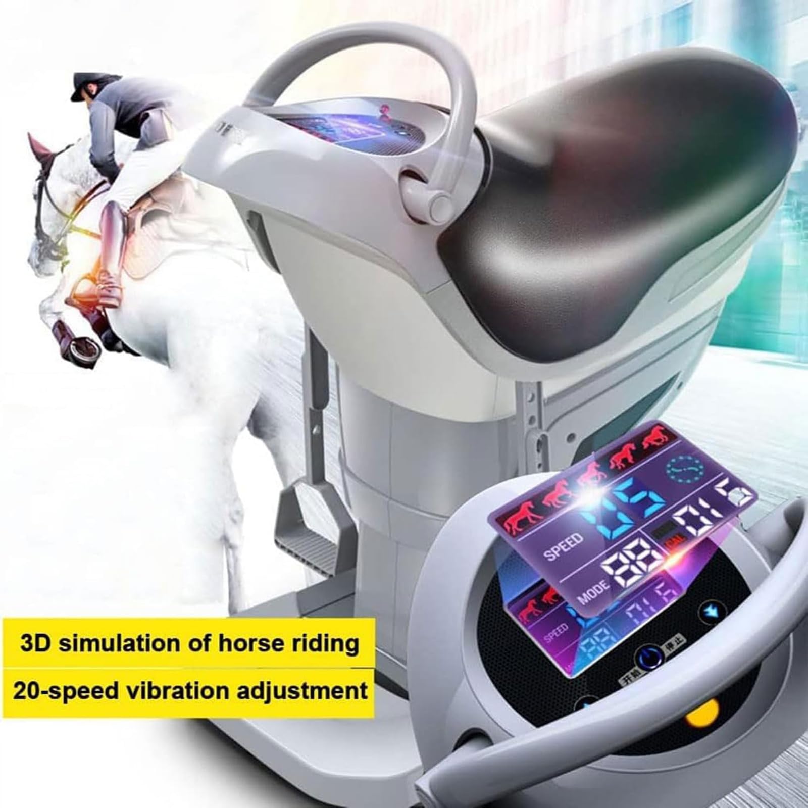 Indoor-Reitgerät, 3D-Elektro-Simulations-REIT-Fitnessgerät Mit Bluetooth-Funktion Und Sicherheitsschalter, 20-Gang-Geschwindigkeitseinstellung, Für Zuhause, Büro, Fitnessstudio