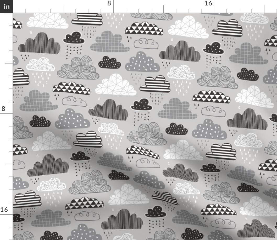 Spoonflower Fabric - Clouds Sky Black White Grey Sleep Dreams Cloud Printed on Petal Signature Cotton Fabric by The Yard - Sewing Quilting Apparel Crafts Decor