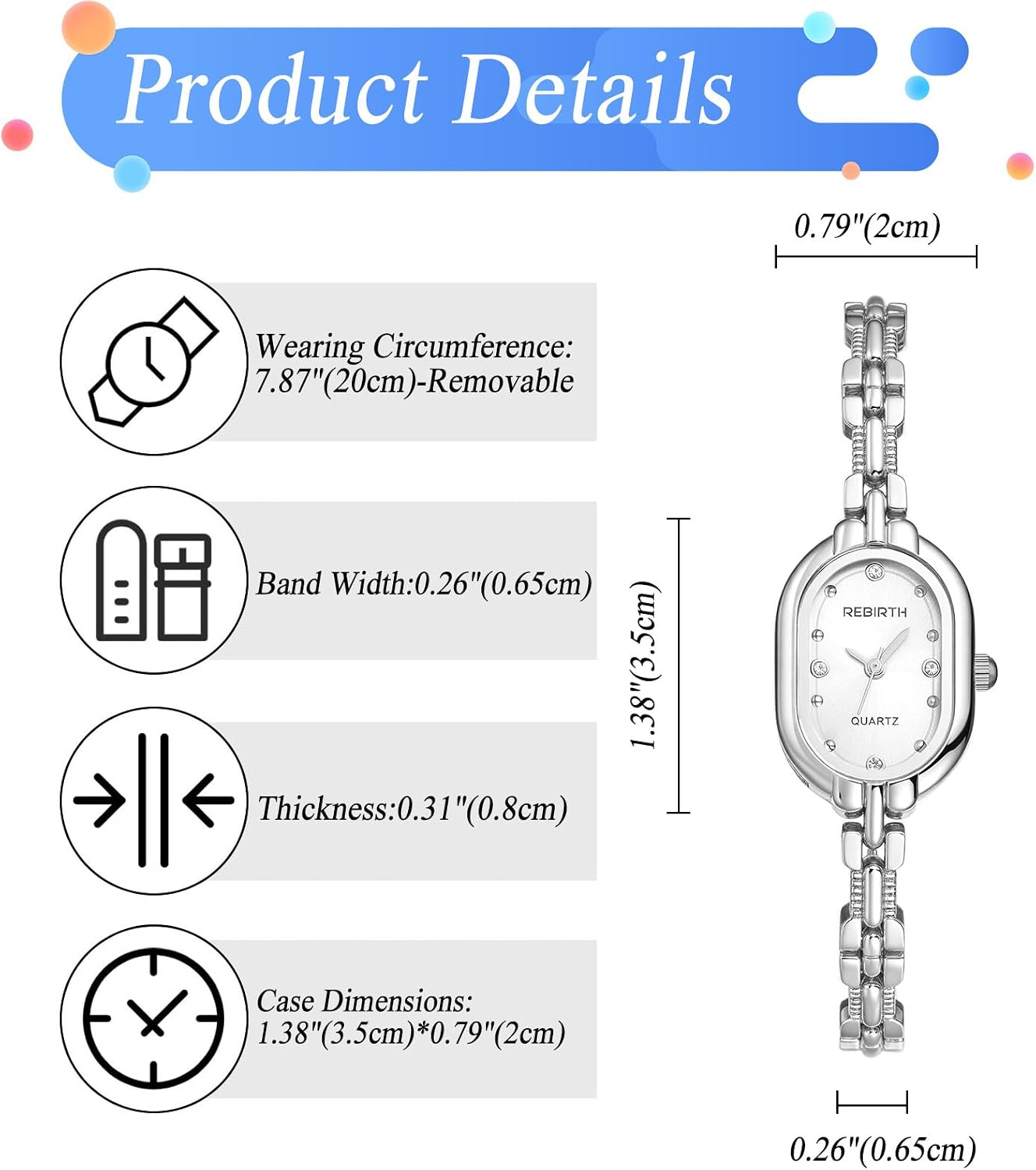 JewelryWe Square Small Ladies Watch: Quartz Analog Women Detachable Stainless Steel Band Tank Diamond Markers Vintage Bracelet Wristwatchfor Mother's Day