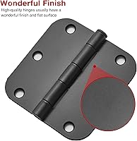 Vista 3 de Paquete de 18 bisagras para puerta interior, con esquinas redondeadas de radio de 5/8 de pulgada, de hierro, plana, herrajes de control, negro mate