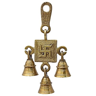 ITOS365 Brass Wall Hanging With Bells (6 x 3 inch, Gold)