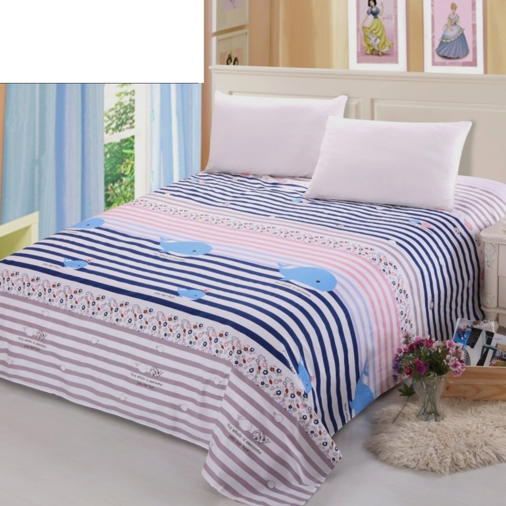 Drap plat coton double anti-plis style cartoon pour lit étudiant 250x230cm