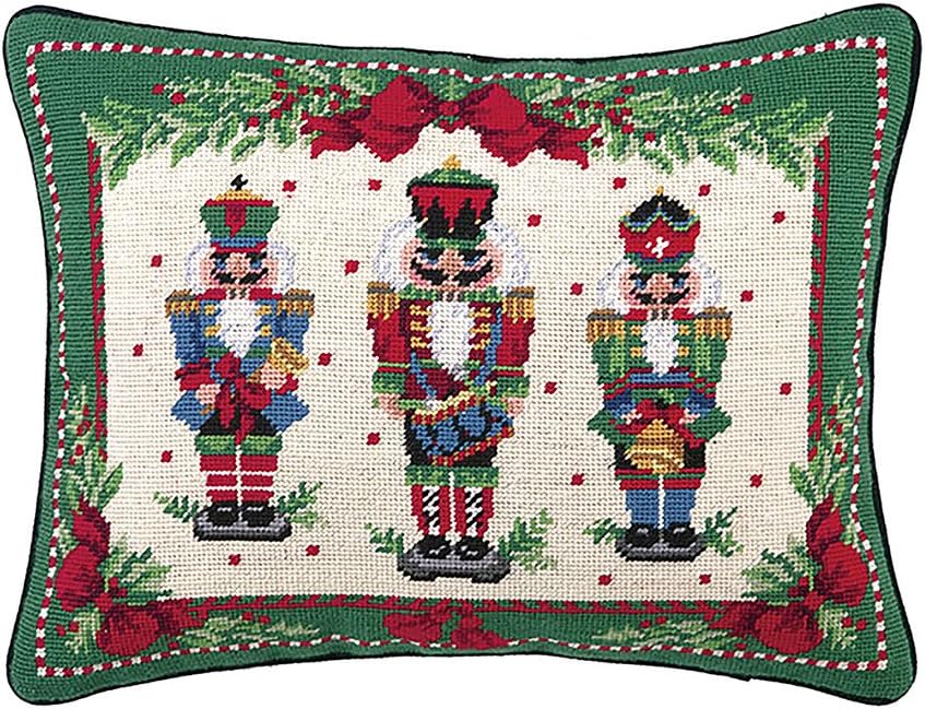 Christmas Nutcracker Needlepoint Throw Pillow, Wool, 14 Inches X 18 Inches