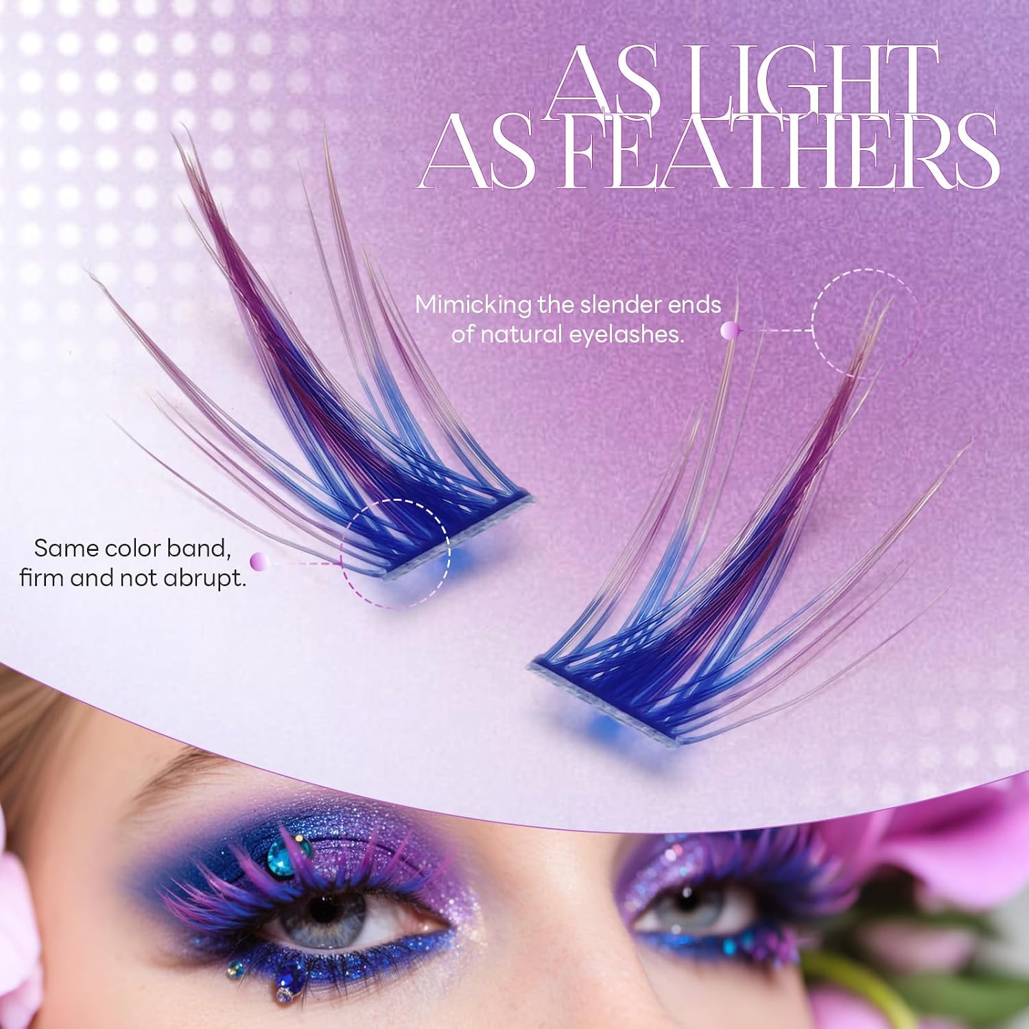 Colorful Cluster Eyelash Extensions Kit 128 Pcs Blue-Purple Gradient Individual Faux Mink Lashes Wispy False Eyelashes Fluffy Clusters Lash for Halloween Makeup Decor Cosplay
