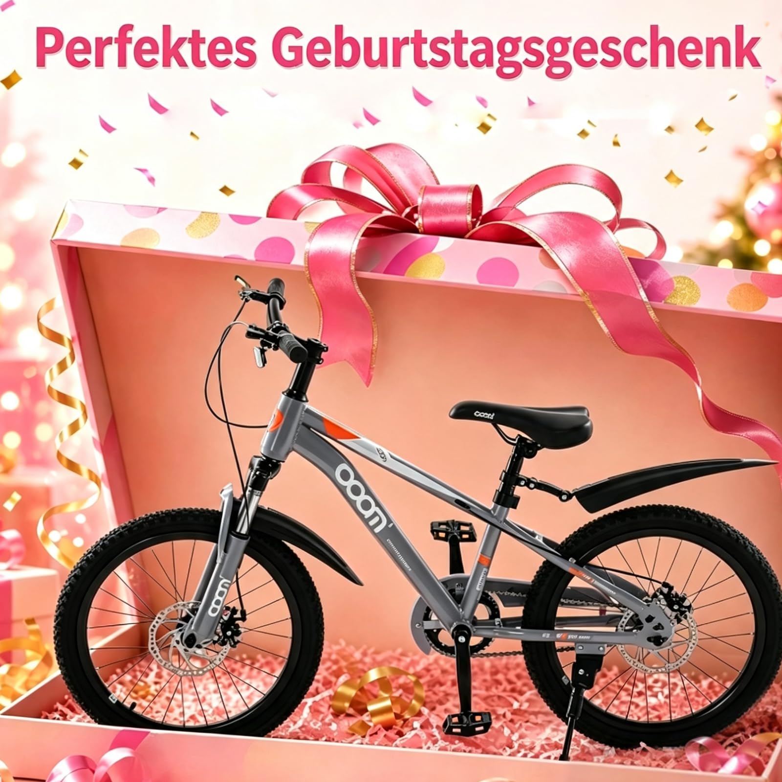 LSLIFE Kinder-Rennrad 18/20/22 Zoll, blau, rosa, grau – Kinderfahrrad für Jungen und Mädchen mit Schutzblech und Doppelscheibenbremsen, für Kinder von 5 bis 12 Jahren – Geschenk