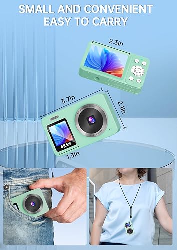 Miniatura 7 de Cámara digital, cámara de doble pantalla 4K 64MP UHD, zoom de 18X, cámaras digitales portátiles para apuntar y disparar con tarjeta TF de 64 GB, 2