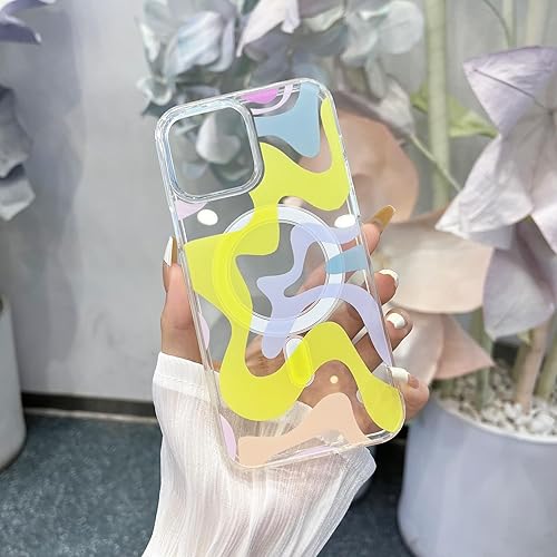 Miniatura 10 de Funda diseñada para iPhone 15 compatible con MagSafe, a la moda, simple y linda, diseño ondulado, para mujeres y niñas, TPU suave + funda de