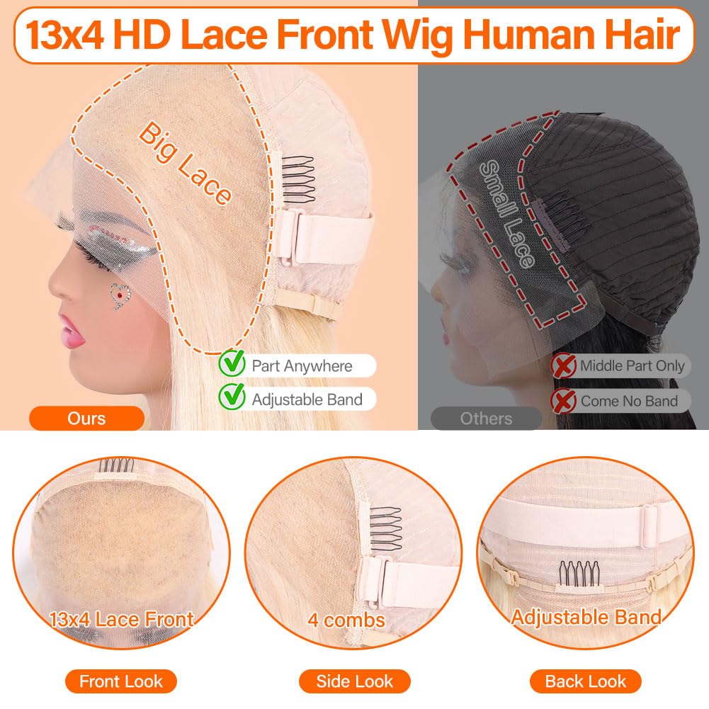 UCUVIC 613 13x4 Bob Wig Human Hair Lace Front Wig Human Hair Bob Pre Plucked Bob Wigs For Black Women Blonde 13x4 Hd Lace Frontal Wigs With Baby Hair 18 Inch