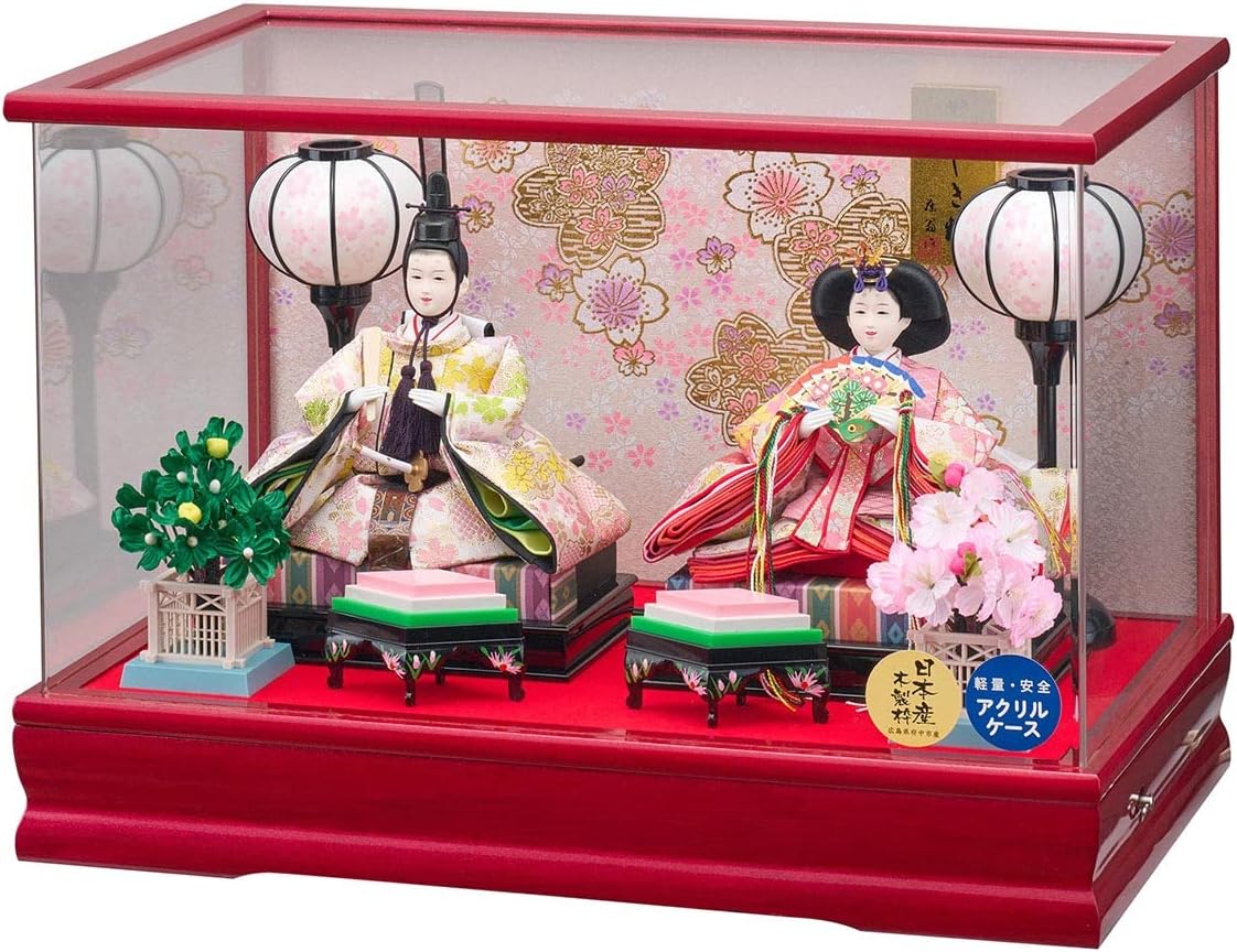 東京久月 雛人形親王五人飾りガラスケース入 間口約56×奥行約33×高