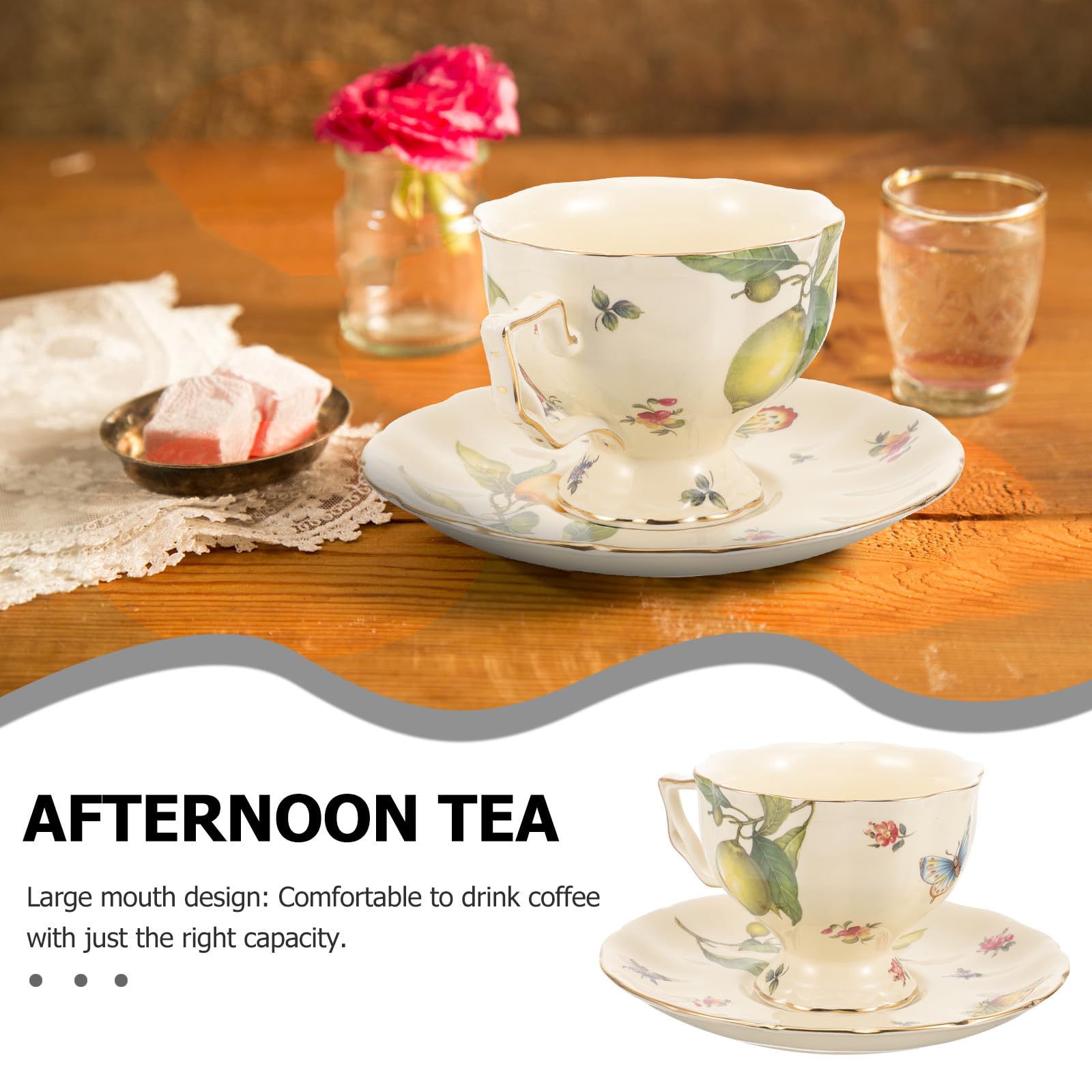Vintage Keramik Kaffeebecher Satz mit Untertasse Großer Mund Bruchfest für French und English Afternoon Tea zu Hause