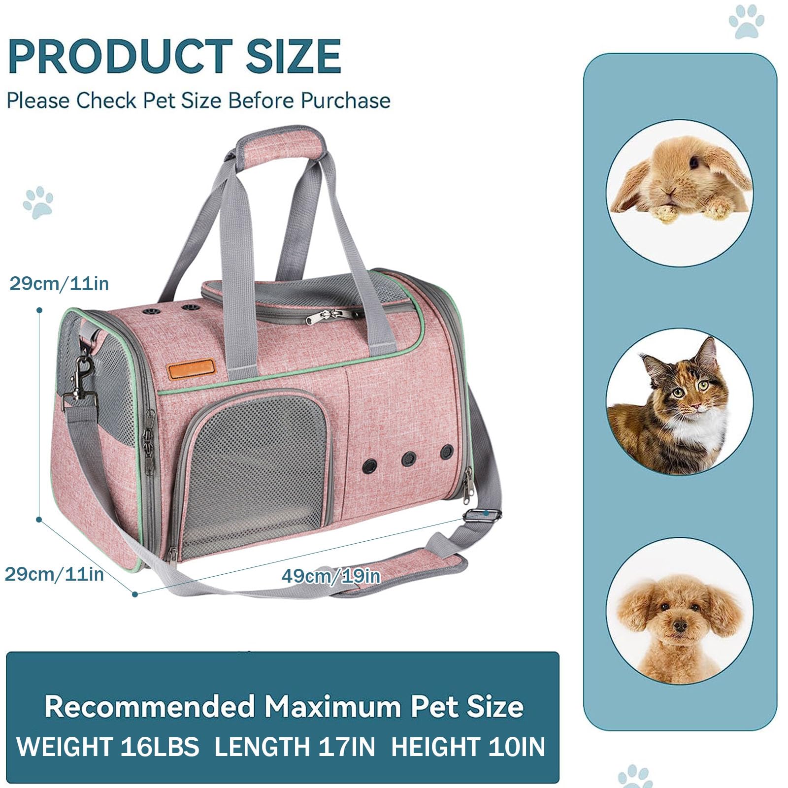 Transportín para gatos medianos y pequeños de menos de 16 libras, transportador portátil de lados suaves para mascotas para viajar, transportador plegable para perros pequeños aprobado por aerolínea