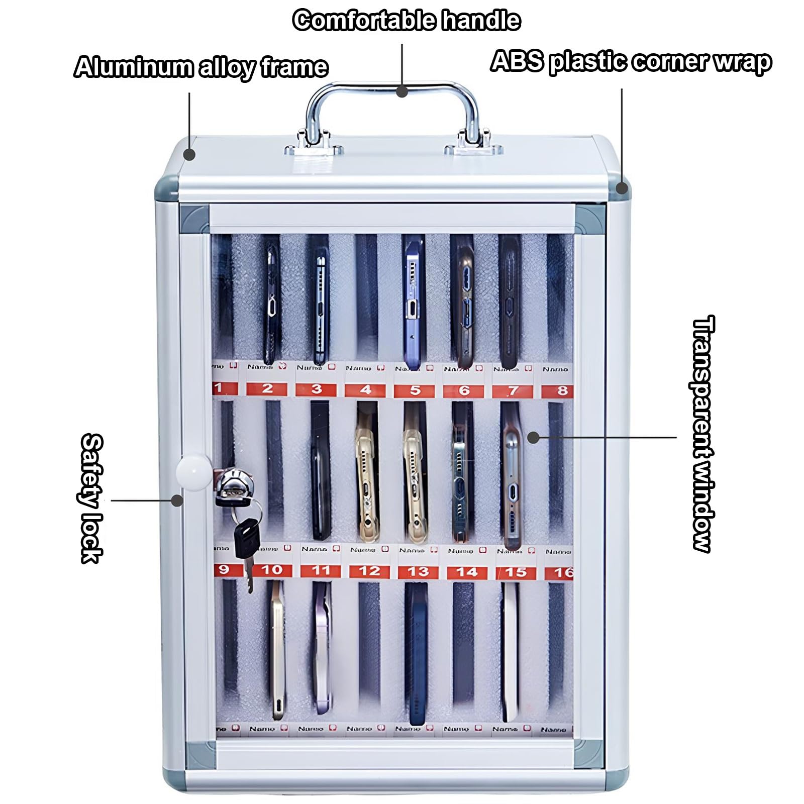Armadietto da parete in lega di alluminio sicuro con 12 scomparti, ideale per scuole, uffici e laboratori, armadietto per cellulare con serratura per riporre in sicurezza i dispositivi