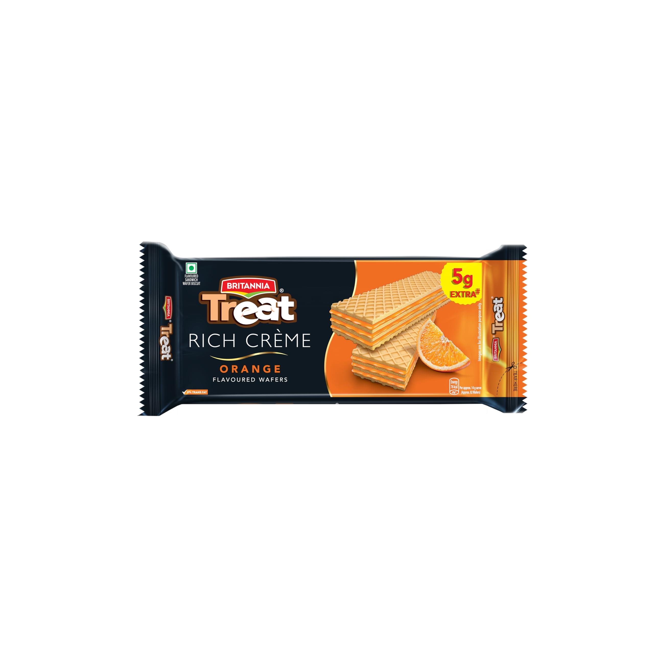 Britannia Treat Crème Wafers - Orange Flavoured Wafer Biscuit | 55 gm
