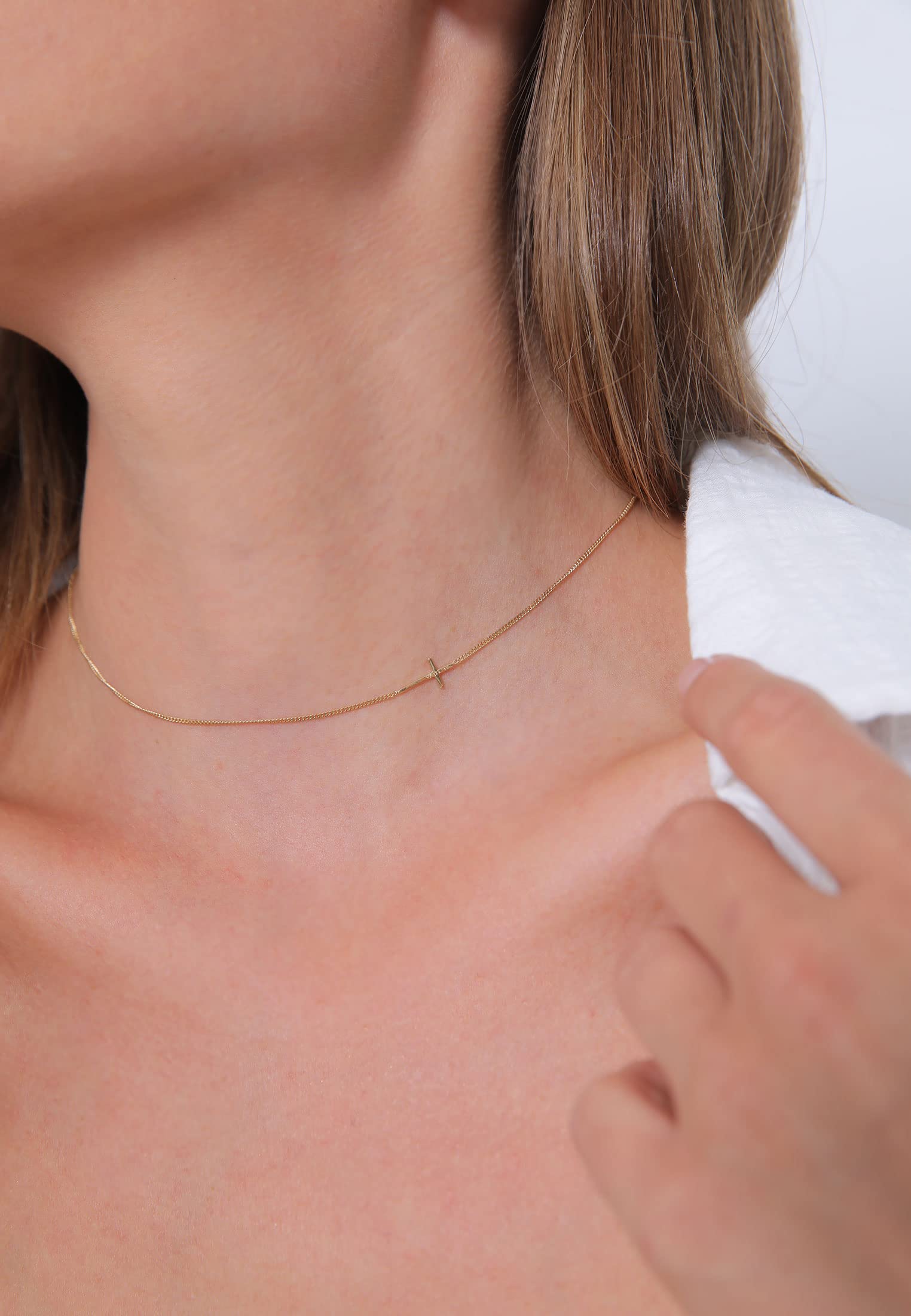 Elli Collares Mujeres Gargantilla Cruz Básica Tendencia Blogger en Plata de Ley 925