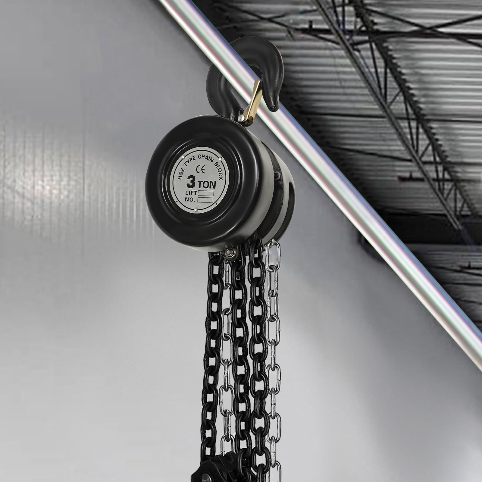 Hand Chain Hoist 3 Ton/6614 lbs Capacity 10 Feet with 2 Hooks Manual Hand Chain Block Hoist Pulley System for Warehouse Building Black