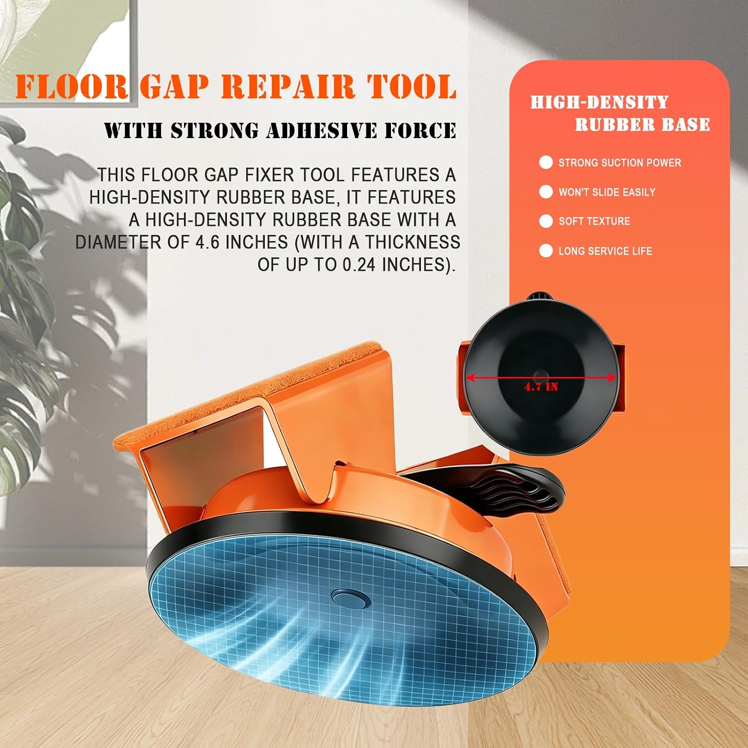 Floor Gap Fixer Tool with Rubber Hammer & Adhesive Pads, Laminate Vinyl Flooring Suction Cup Repair Tool for Closing Floor Gaps, Professional Flooring Installation Kit (Orange)