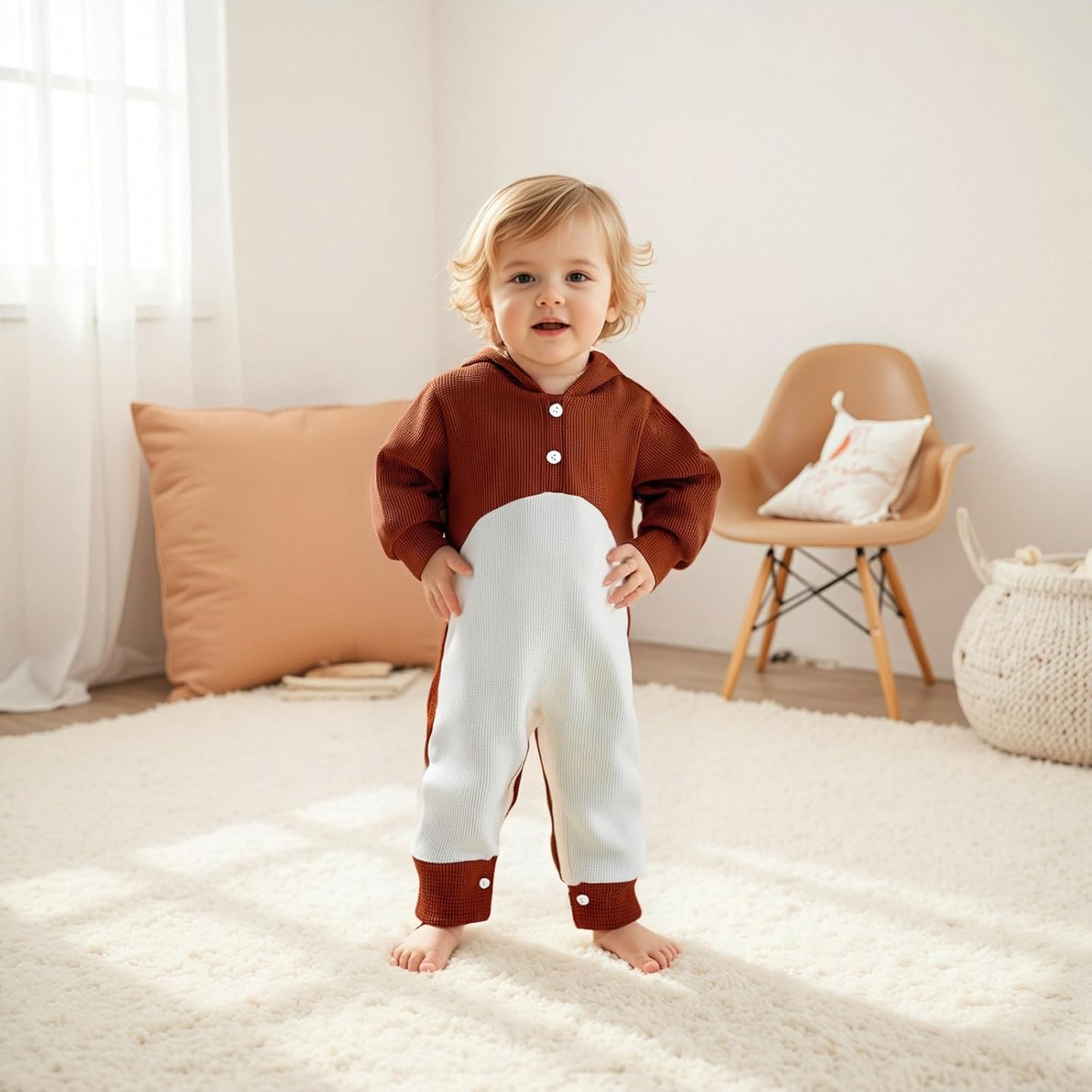 Baby Boy Girl Thanksgiving Outfit Turkey Costumes Newborn Waffle Long Sleeve Hoodie Romper Jumpsuit Infant Clothes - Image 2