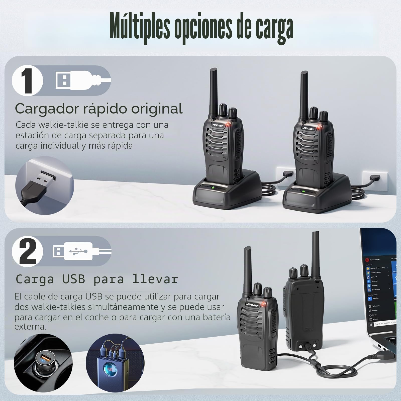 88E Walkie Talkie Recargable, 16 Canales PMR446 Walky Talky, Cargador USB, Radiocomunicación con el Auricular Incorporado Antorcha de LED (4Pcs Negro)