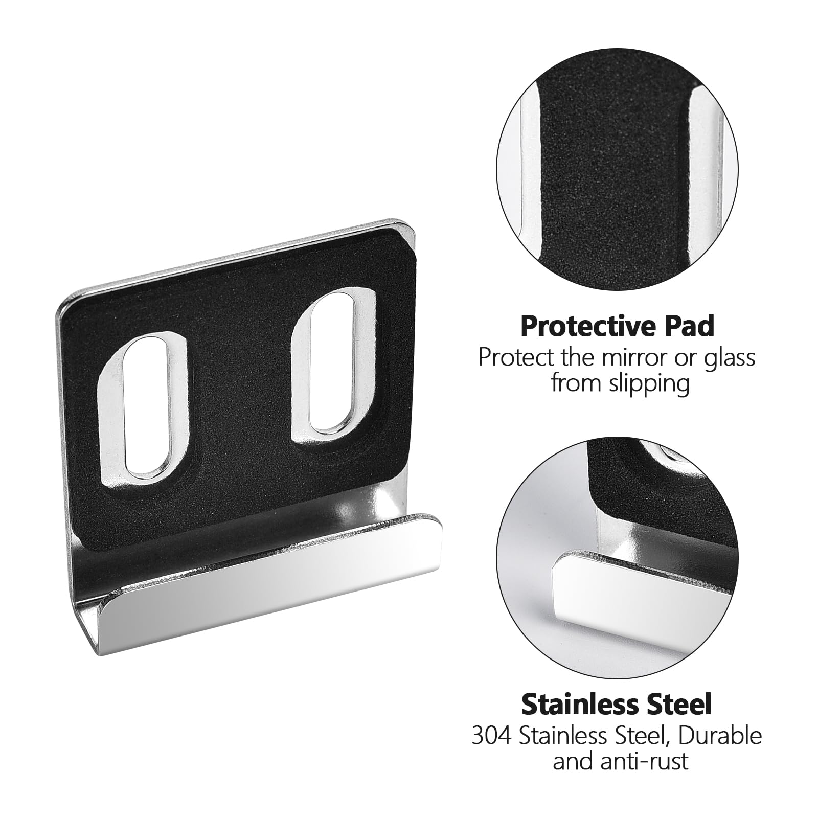 Spiegelhalter-Clips Aus Edelstahl – 8 Stück, Mit Rutschfesten Pads, Für Spiegel Bis 6 Mm Dicke