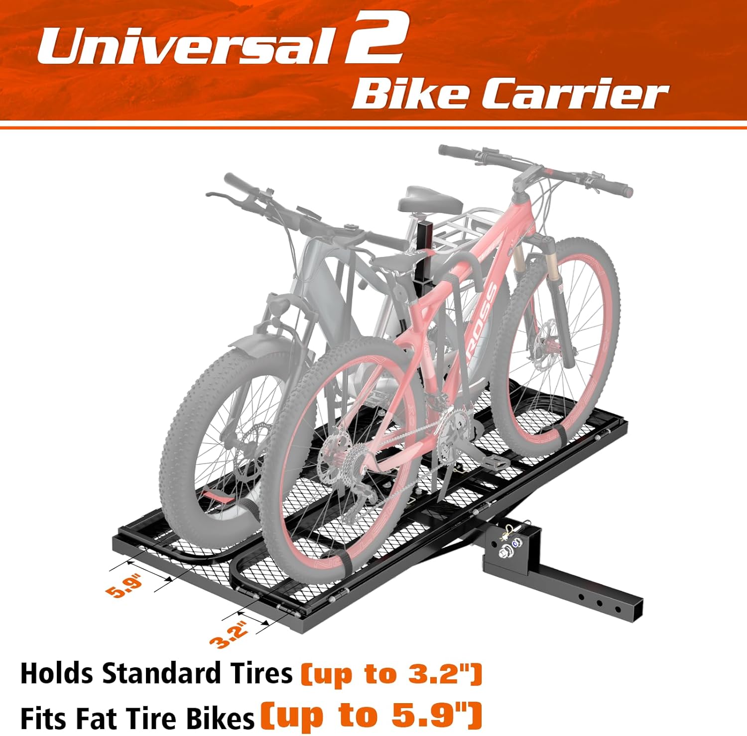 Wildroad Hitch Cargo Carrier with Bike Rack – 60"x24"x14", 500 LBS Capacity, Fits 2" Receiver, Heavy-Duty Steel Rack for Standard, Fat Tire & E-Bikes, Includes Cargo Bag