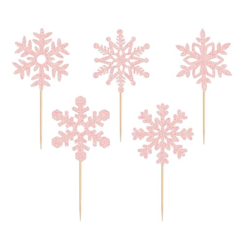 Miniatura 7 de Ercadio 25 piezas de copos de nieve para cupcakes con purpurina y copos de nieve para cupcakes, decoración de pasteles de copo de nieve azul