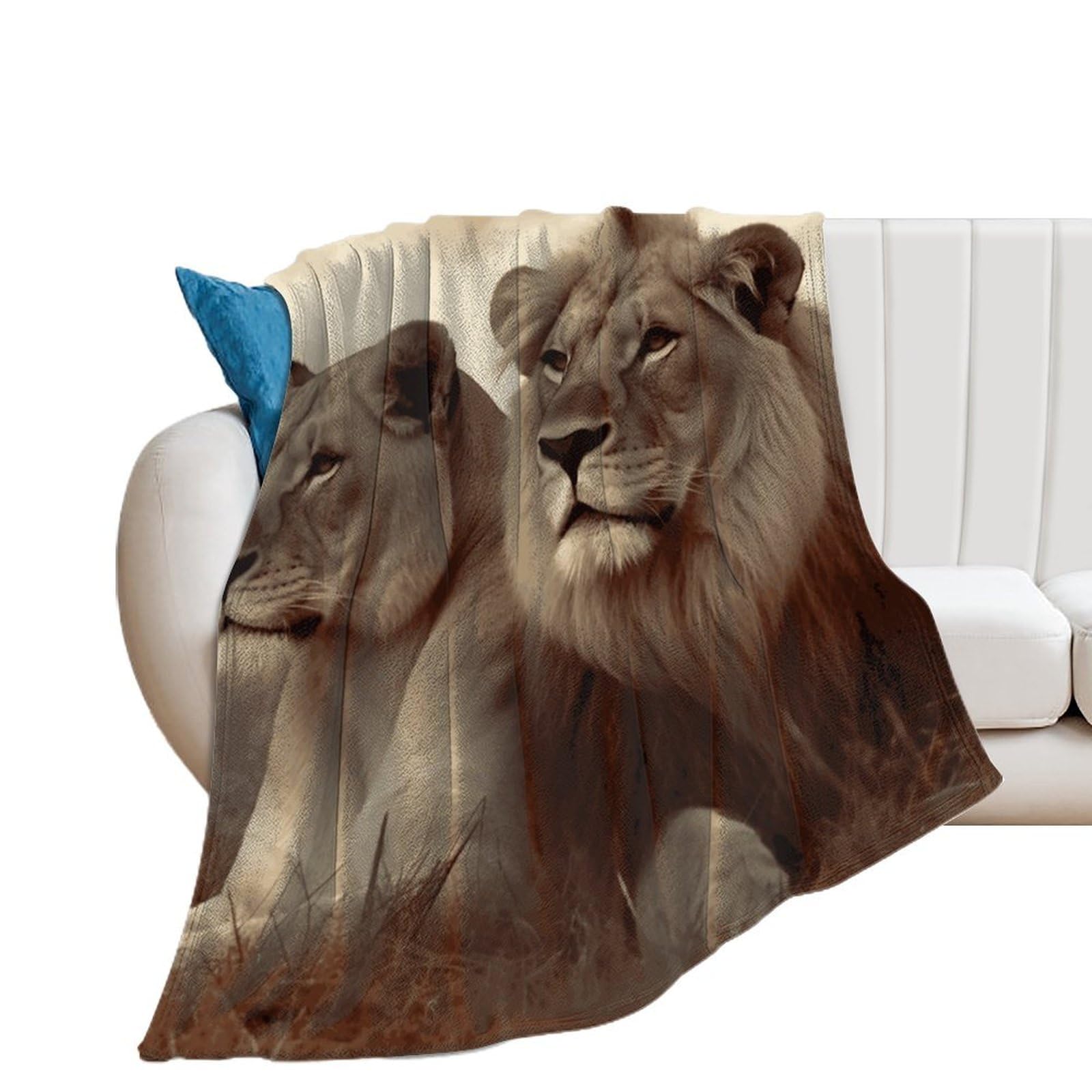 Couverture flanelle lion confortable pour canapé face au froid