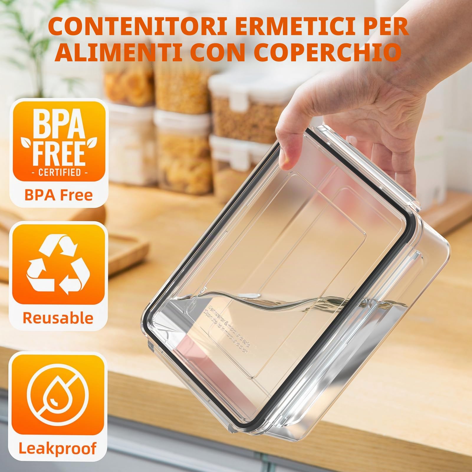 Set 36 Contenitori Ermetici per Alimentari con Coperchio - Scatole Conservazione (18 Contenitori + 18 Coperchi) - Barattoli Cibo Antigoccia per Cucina