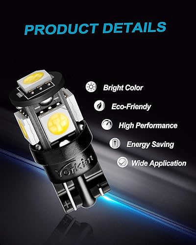 Miniatura 5 de Yorkim - 194 bombillas led T10 de 6000 K color blanco superbrillante bombillas para luz de matrícula y luz lateral de automóvil
