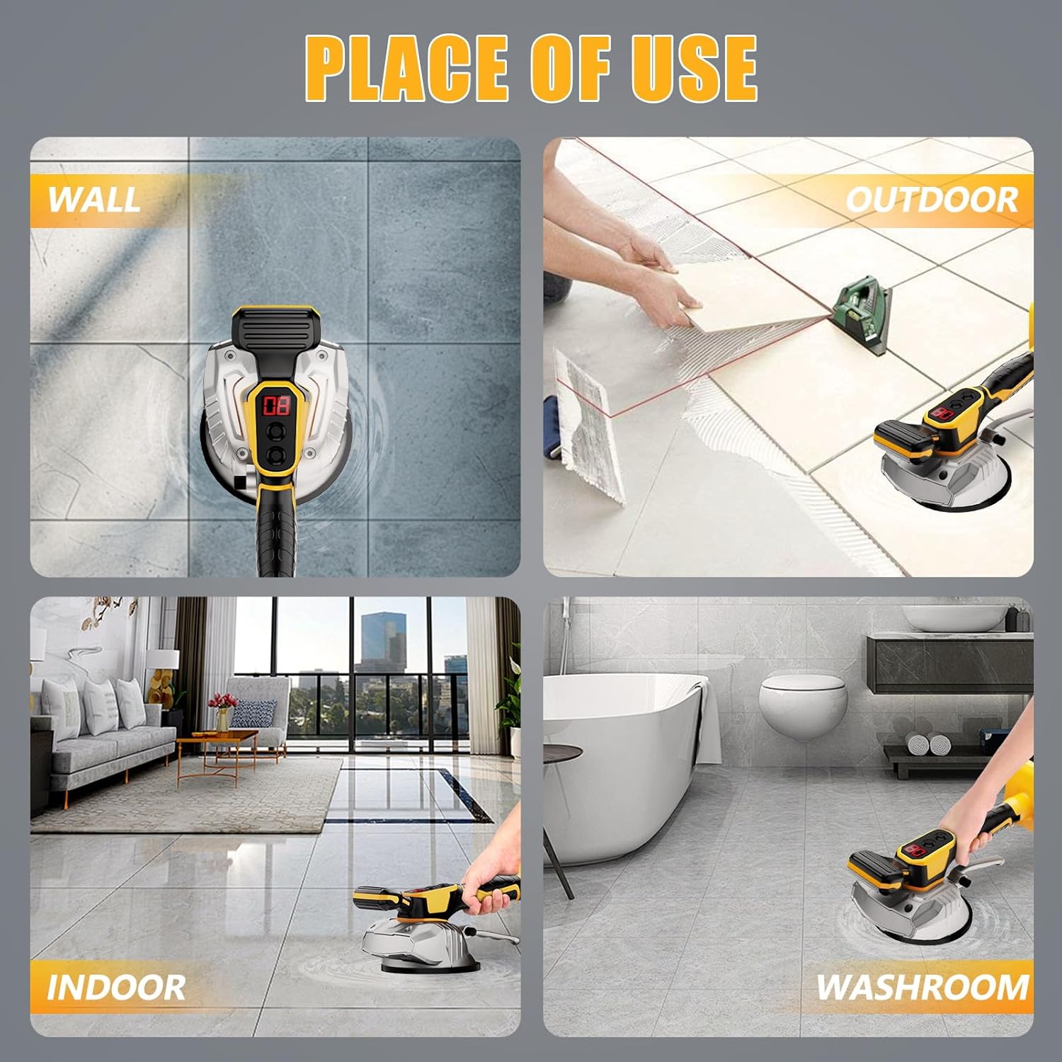 Tile Vibration Tool for Dewalt 20V Max Battery, Portable Cordless Tile Vibration Leveling Machine with 8 Level, Digital Display, Suction Cup for Tile, Floor, Thick Glass(Battery not included)