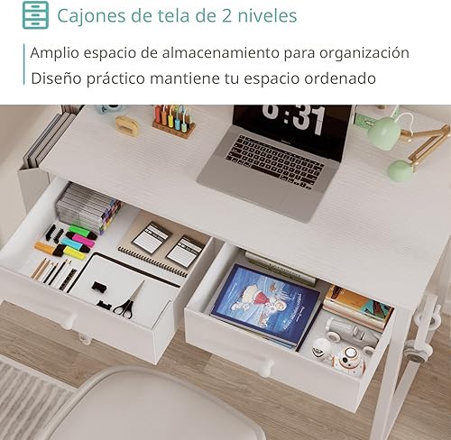 Miniatura 7 de Lufeiya Escritorio pequeño blanco con cajones, para dormitorio, escritorio de computadora de oficina en casa de 32 pulgadas con cajón de