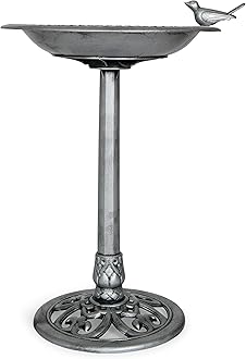 Outdoor Garden Bird Bath - Silver - Weather Resistant Polyresin - 30 Inch - Backyard Expressions