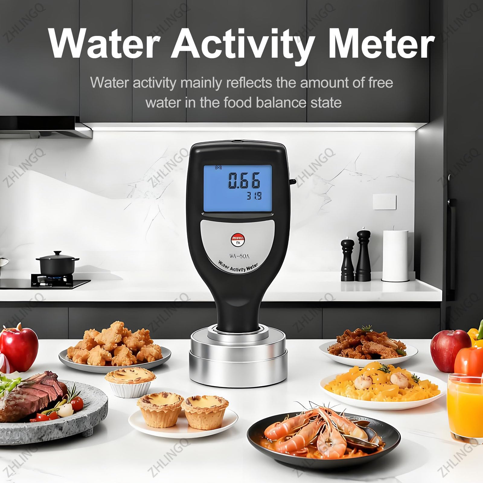 Misuratore portatile di attività dell'acqua per alimenti, tester digitale Aw Monitor 0.00-1.00aw risoluzione 0.01, display LCD Bluetooth
