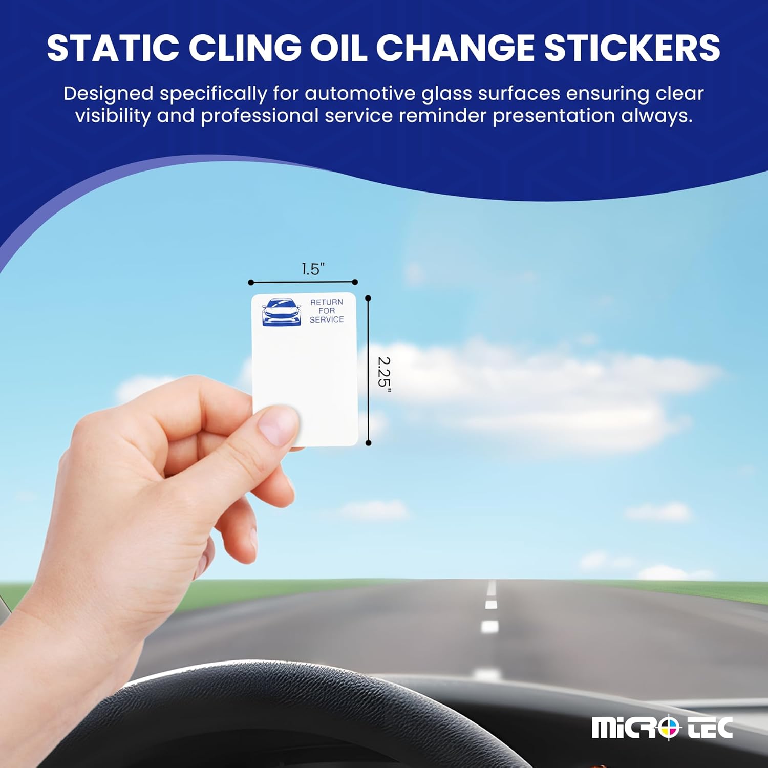 MICRO TEC Static Cling Oil Change Stickers – “Return for Service” Preprinted 1.5" x 2.25" – Glossy, Ribbon Print Compatible (Zebra TLP-2824 Plus/Godex RT-200i) – 400/Roll - Roll of 2