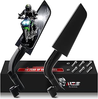 MZS Motorcycle Mirrors, Universal 10mm 8mm Double Rotating Motorbike Wing Rearview Mirror Side Black Accessories Compatible with Street Bike Touring Cruiser Adventure Scooter Coolster Moped