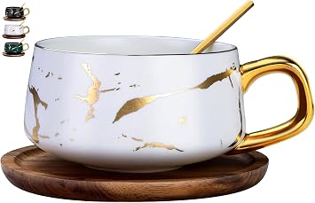 Tea Cup and Saucer Set, Porcelain Espresso Coffee Cup Set, with Saucer and Spoon, Ceramic Mugs for Home, Restaurants - White, 300 ml, 1 Pcs