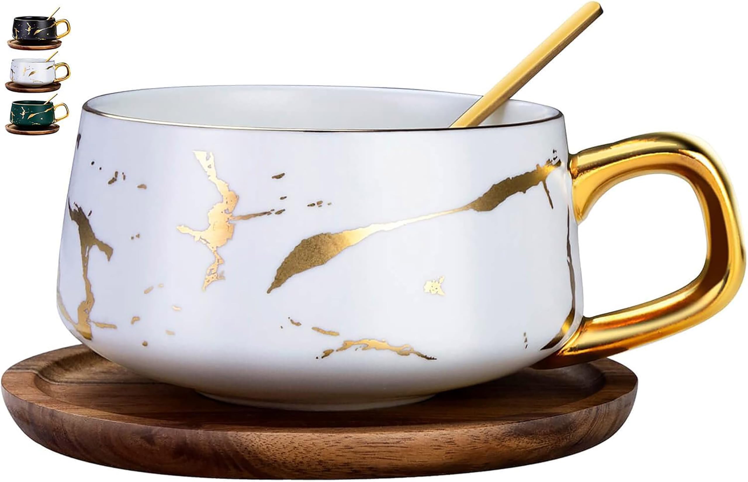 TELANKS Tea Cup and Saucer Set, Porcelain Espresso Coffee Cup Set, with Saucer and Spoon, Ceramic Mugs for Home, Restaurants - White, 300 ml, 1 Pcs