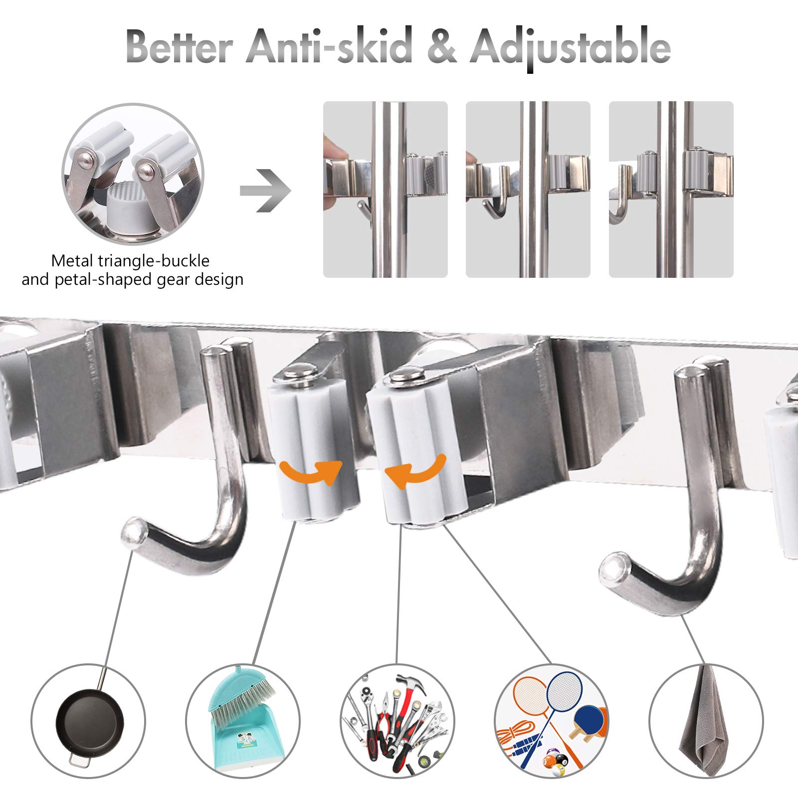 Wandhalterung Für Besen & Mopp - 4 Fächer Mit 4 Haken Für Haushaltsorganisation