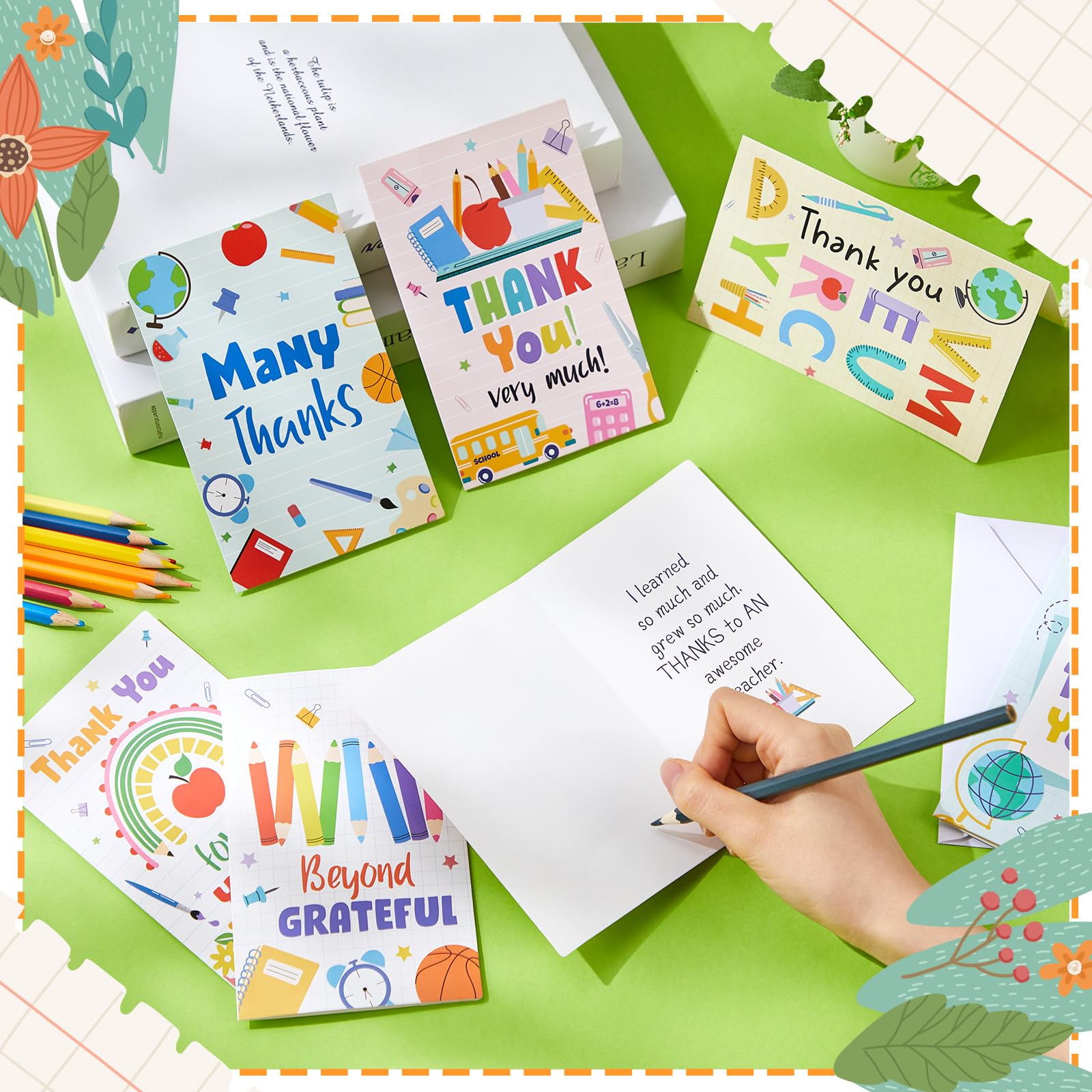 Motiskyy Juego de 48 tarjetas de agradecimiento para profesores con sobres y calcomanías, tarjetas de felicitación de estudiantes a granel para la semana de agradecimiento de los profesores, mejor