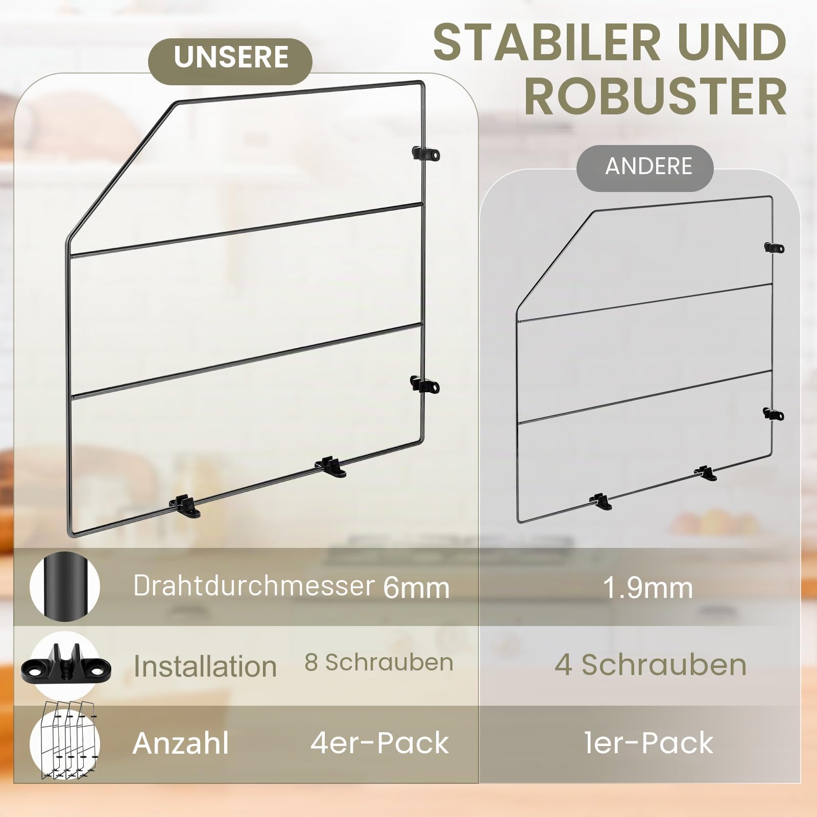 Blulu Backblech-Organizer, 45,7 x 50,8 cm, Trennwände für Schränke, Küchenschrank, Trennwände, vertikal, für Backbleche, Chrom-Pfannenregal, Aufbewahrungsdrähte für Küchenschränke (schwarz), 4 Stück