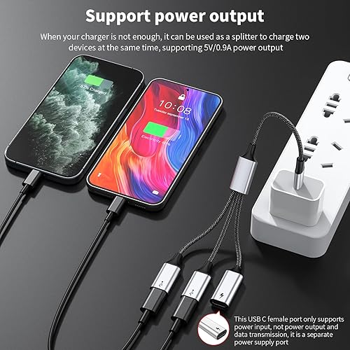Miniatura 6 de USB C to USB C Female Adapter USB Splitter Y Cable,(NOT for Monitor) USB C Male to 3 USB-C Female Cord Converter,3 Port Hub Charger Power Split