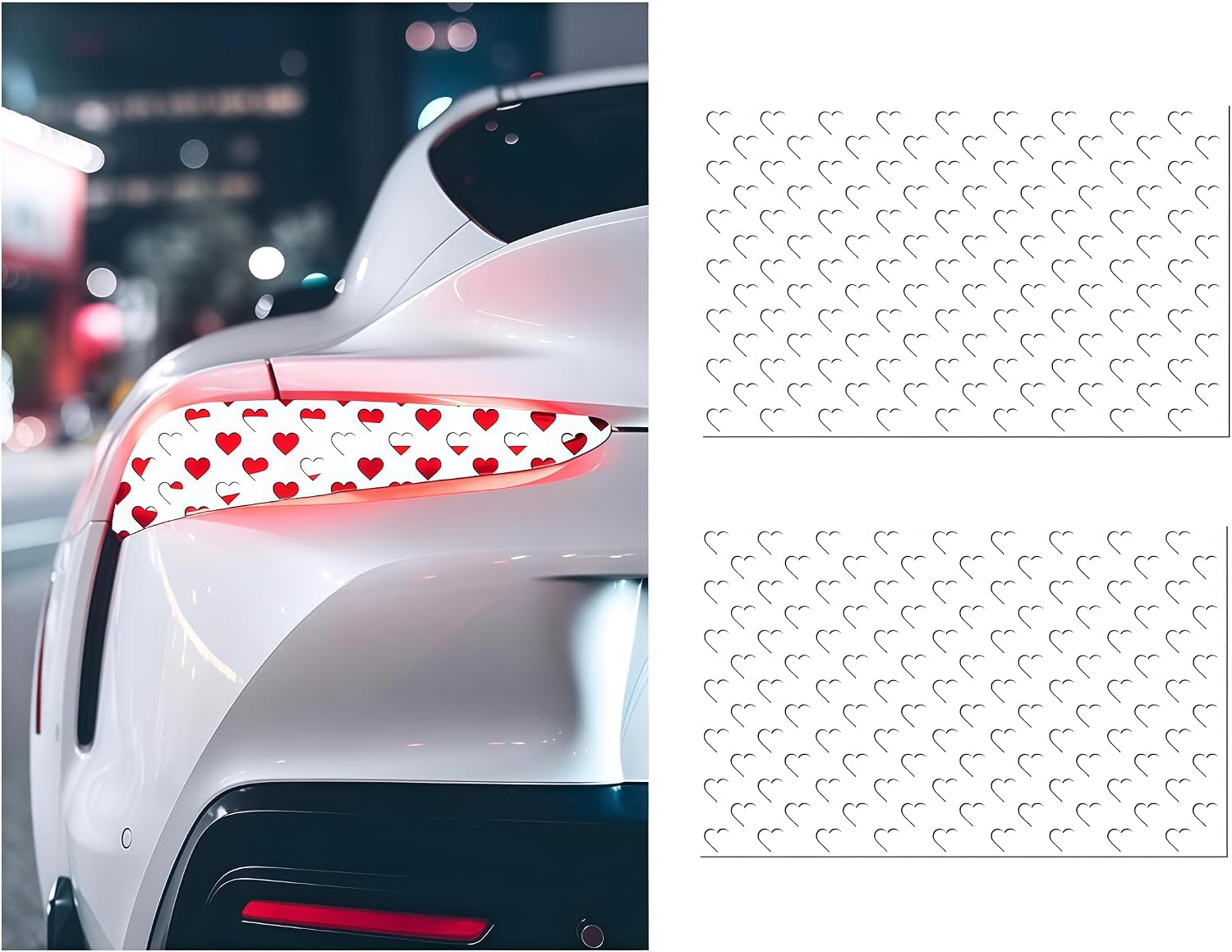 Zpana 2PCS Car Rear Tail Light Stickers, Waterproof Heart Pattern DIY Vehicle Taillight Tint Film Sheet Sticker, Self-Adhesive Auto Rear Lamp Decal Decor Accessories, Universal Fit