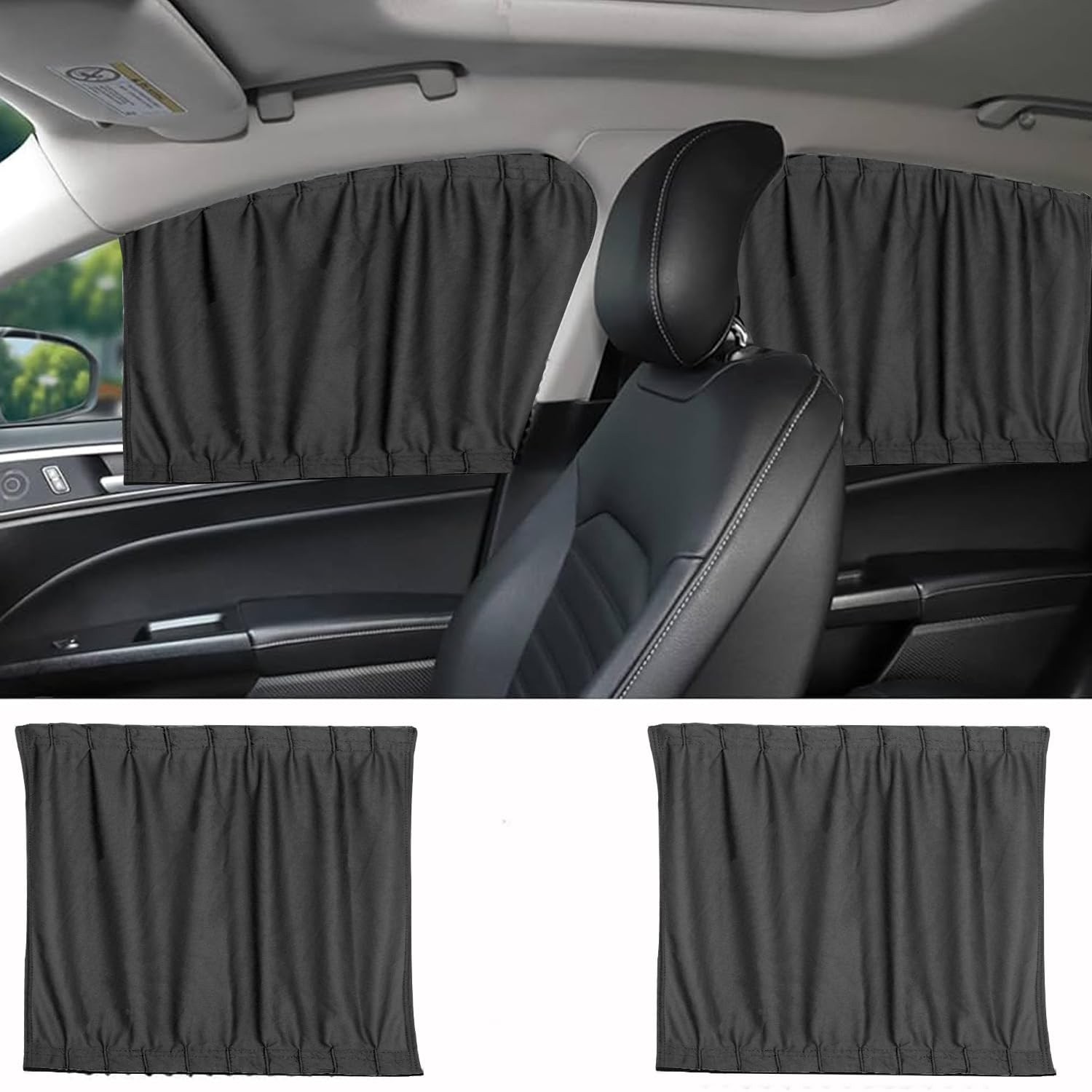 AllExtreme Plain Weave Car Curtain Slat Folding Window Sunshade Visor Car Side Window Windshield Sun Protection Slider UV Rays Reflector- Black