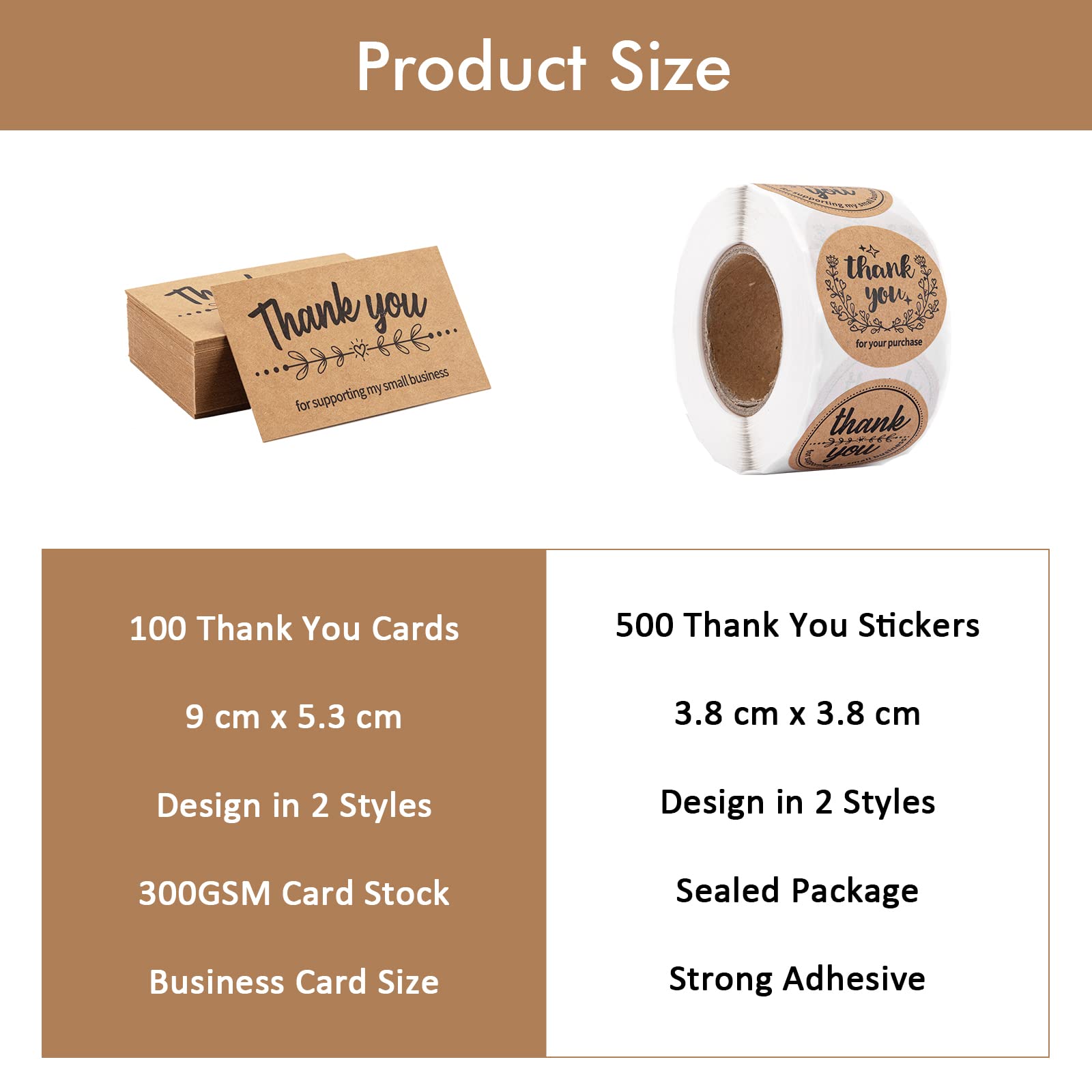 HOMANGA 100pcs Small Business Thank You Cards & Stickers, 2 Styles, Kraft Paper for Small Business Owners Online Shops, Retail Stores - Image 2