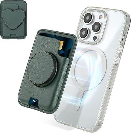 isee Magnetic Phone Wallet with Expanding Grip, Phone Card Holder Wallet with MagSafe, Wallet Compatible for iPhone 17/16/15/14/13/12 Series Holds 2 Cards (Green)