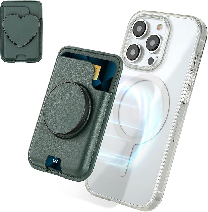 isee Magnetic Phone Wallet with Expanding Grip, Phone Card Holder Wallet with MagSafe, Wallet Compatible for iPhone 17/16/15/14/13/12 Series Holds 2 Cards (Green)